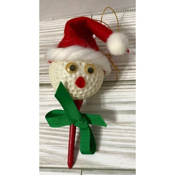 VTG Golf Ball Snowman Ornament on a Tee Handmade 4.5" Unique - Picture 1 of 2